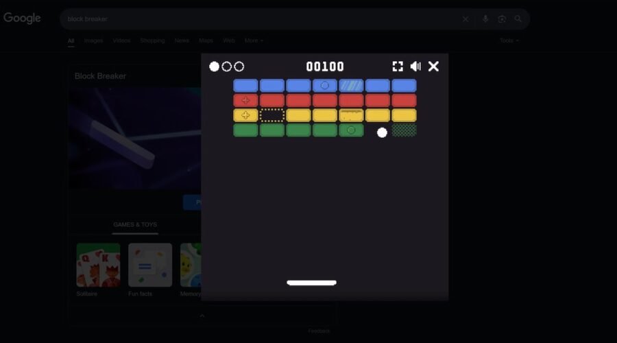 a screenshot of a video game Google Block Breaker