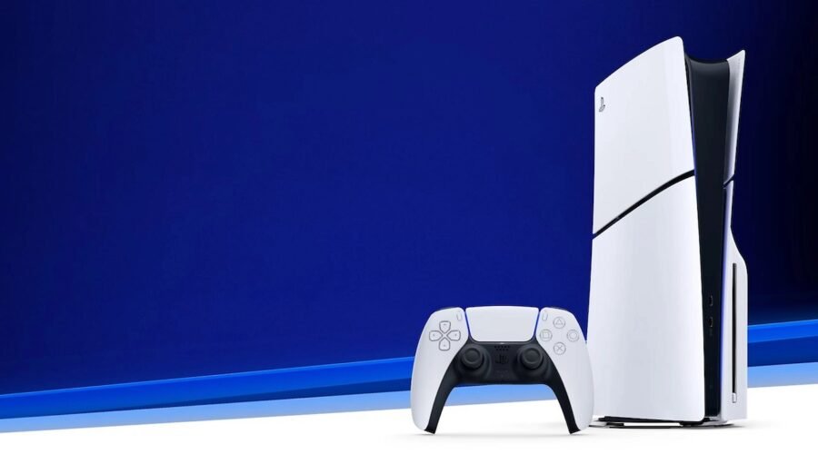 a white gaming console and controller for ps5 games