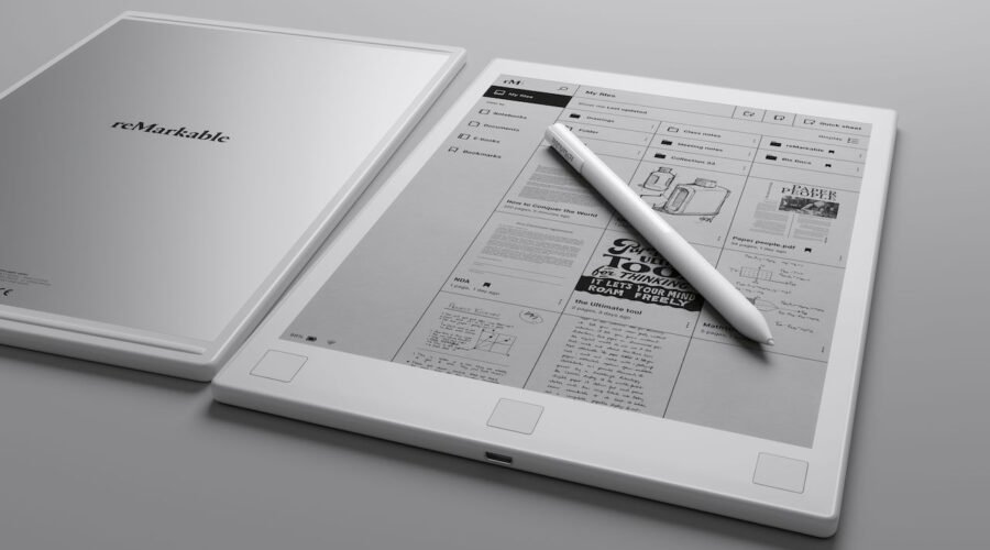 a tablet reMarkable 2 and stylus on a table